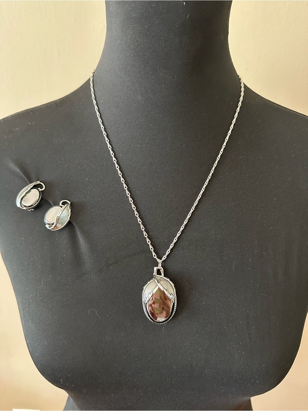 Whiting & Davis Vintage Silver and Hematite Clip-on Earring and Necklace Set